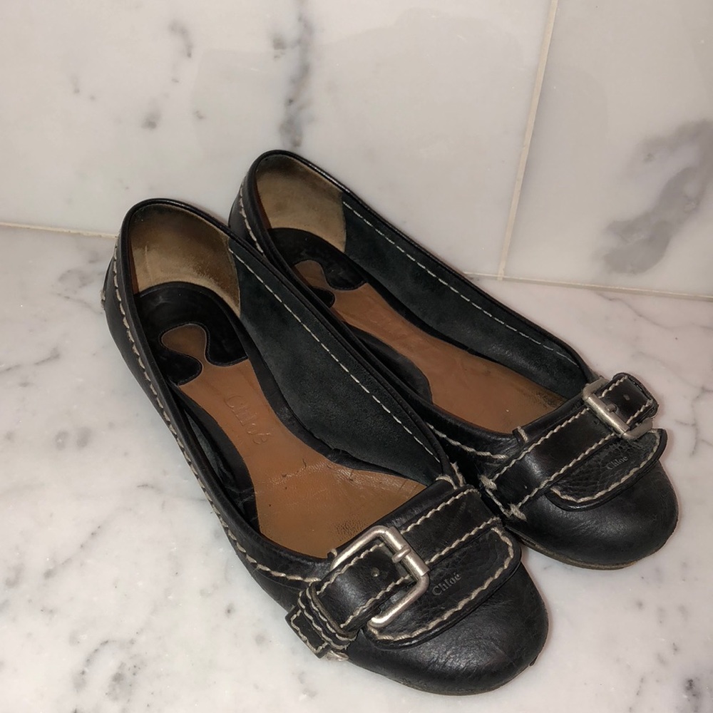 Authentic Chloé black ballet flat with buckle